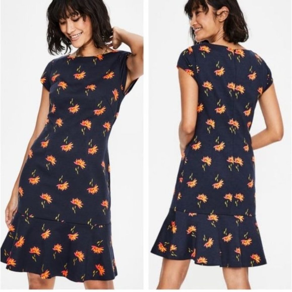 Boden Navy and Orange Floral Midi Dress